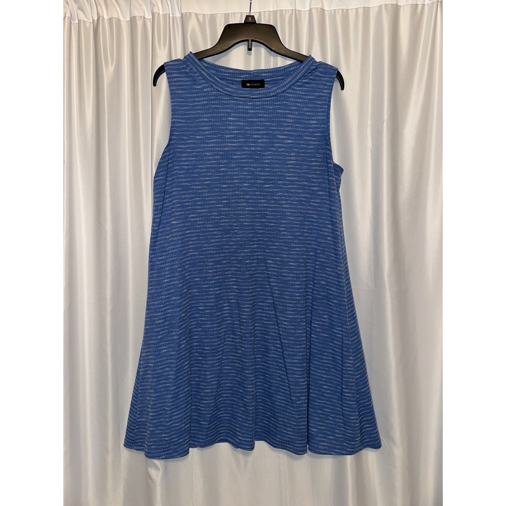 AB Studio Dress Size XL Blue Striped Sleeveless Pullover A-line